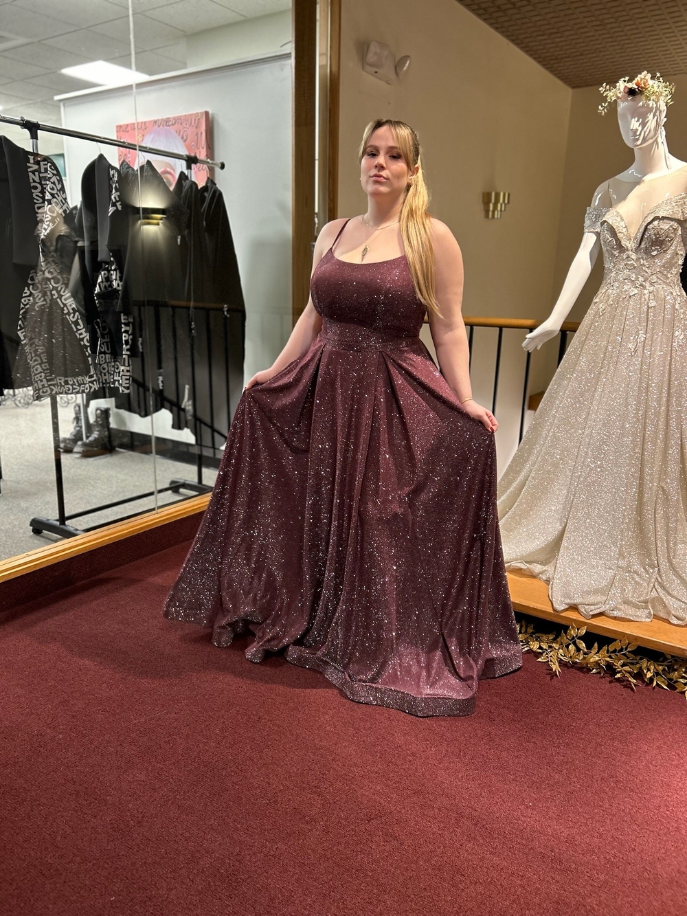 Sparkle Wine Burgundy A-Line Evening Dress